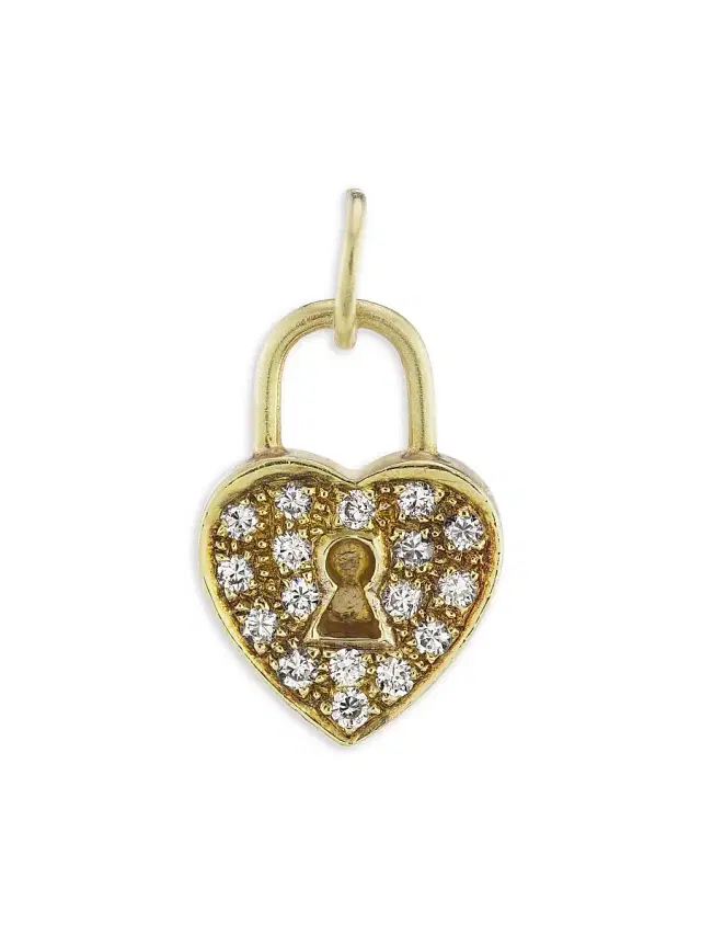 Women's 18K Yellow Gold & Diamond Heart Lock Charm - Gold