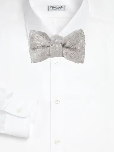 Charvet Men's Large Silk Tonal Bow Tie - Silver | Thumbnail 2