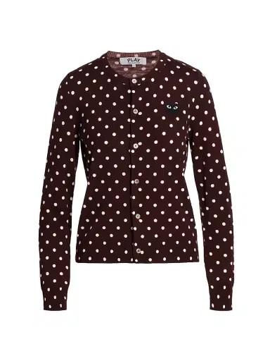 Comme des Garçons PLAY Women's Heart Polka Dot Cardigan - Burgundy - Size XS | Thumbnail 1 Comme des Garçons PLAY Women's Heart Polka Dot Cardigan - Burgundy - Size XS | Thumbnail 1