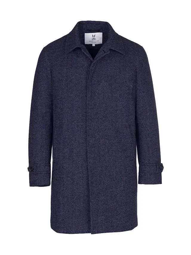 Men's Herringbone Wool & Cashmere Down Three-Quarter Length Coat - Blue Herringbone