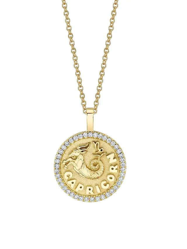 Women's Zodiac 18K Yellow Gold & 0.48 TCW Diamond Coin Pendant Necklace - Capricorn
