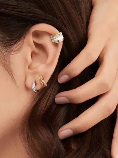 Boucheron Women's Quatre White Edition Tri-Tone 18K Gold, 0.14 TCW Diamond & HyCeram Single Ear Cuff - Yellow Pink White Gold | Thumbnail 2