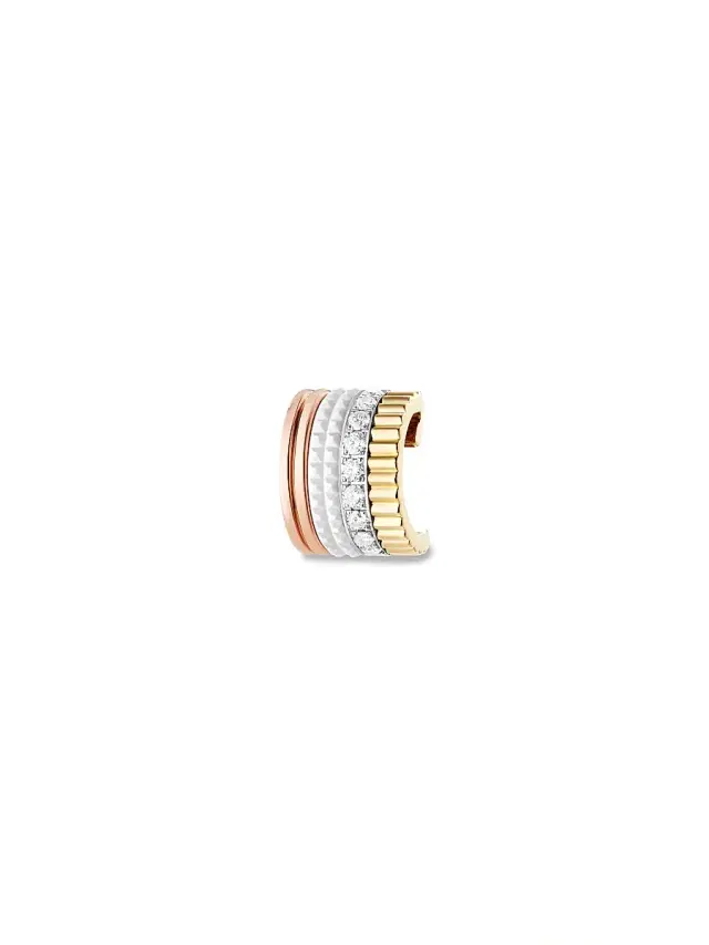 Women's Quatre White Edition Tri-Tone 18K Gold, 0.14 TCW Diamond & HyCeram Single Ear Cuff - Yellow Pink White Gold