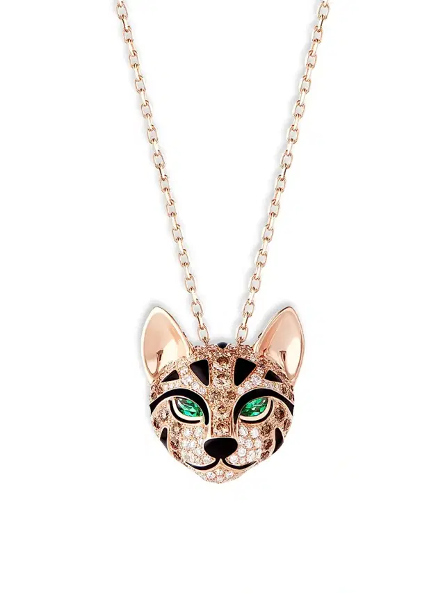 Women's Animaux 18K Rose Gold, Two-Tone Diamond & Emerald Fuzzy The Leopard Pedant Necklace - Rose Gold Women's Animaux 18K Rose Gold, Two-Tone Diamond & Emerald Fuzzy The Leopard Pedant Necklace - Rose Gold