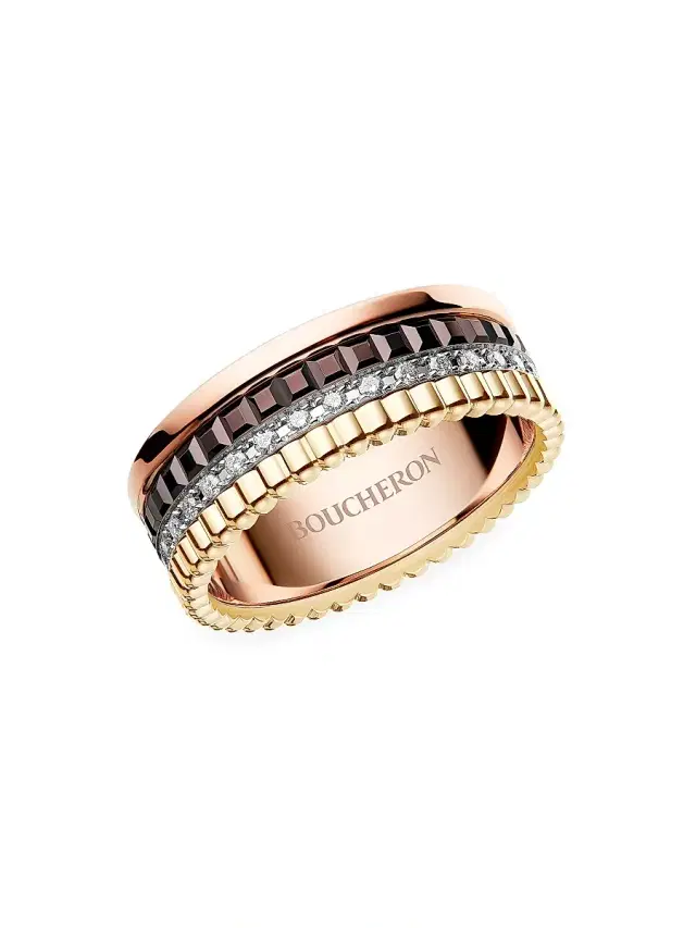 Women's Unisex Quatre Classique Tri-Tone 18K Gold, 0.25 TCW Diamond & PVD Ring - Gold