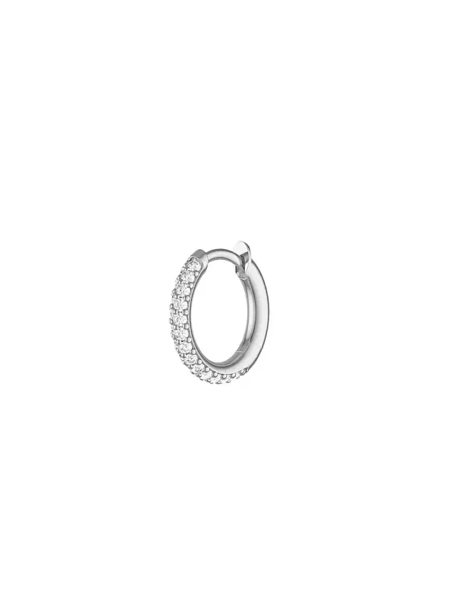 Women's Sterling Silver, 18K White Gold, & Diamonds Single Micro Hoop - White Gold