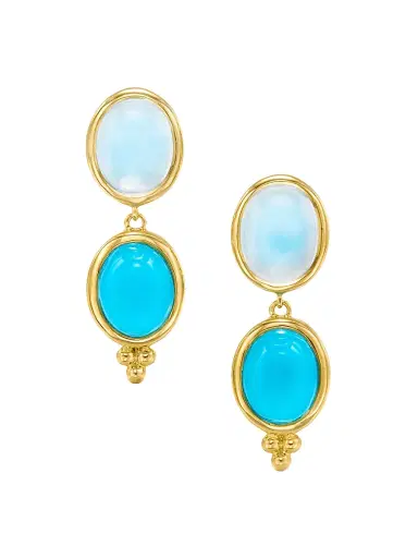 Temple St. Clair Women's Florence86 18K Yellow Gold, Turquoise & Blue Moonstone Double-Drop Earrings - Gold | Thumbnail 1 Temple St. Clair Women's Florence86 18K Yellow Gold, Turquoise & Blue Moonstone Double-Drop Earrings - Gold | Thumbnail 1