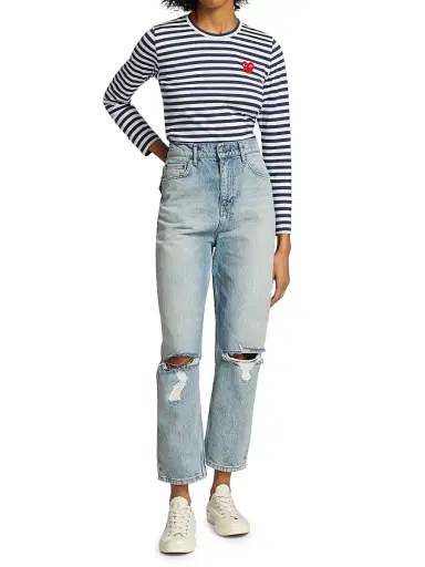 Comme des Garçons PLAY Women's Long-Sleeve Striped T-Shirt - Navy White - Size XS | Thumbnail 2