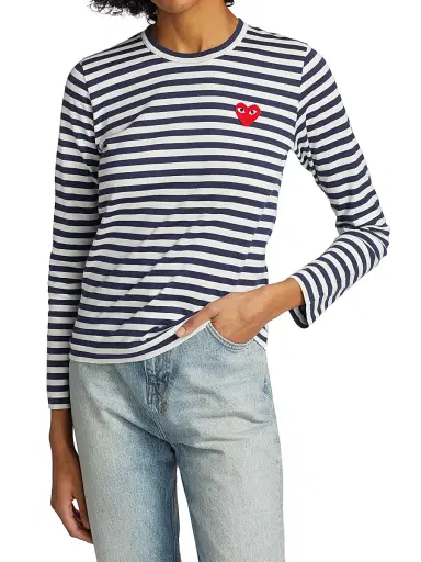 Comme des Garçons PLAY Women's Long-Sleeve Striped T-Shirt - Navy White - Size XS | Thumbnail 3