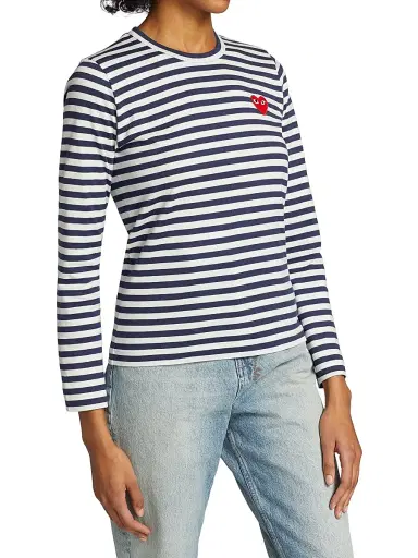 Comme des Garçons PLAY Women's Long-Sleeve Striped T-Shirt - Navy White - Size XS | Thumbnail 4