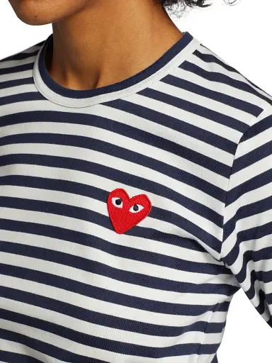 Comme des Garçons PLAY Women's Long-Sleeve Striped T-Shirt - Navy White - Size XS | Thumbnail 6