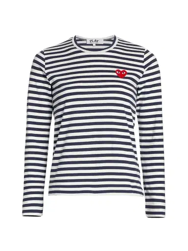 Comme des Garçons PLAY Women's Long-Sleeve Striped T-Shirt - Navy White - Size XS | Thumbnail 1