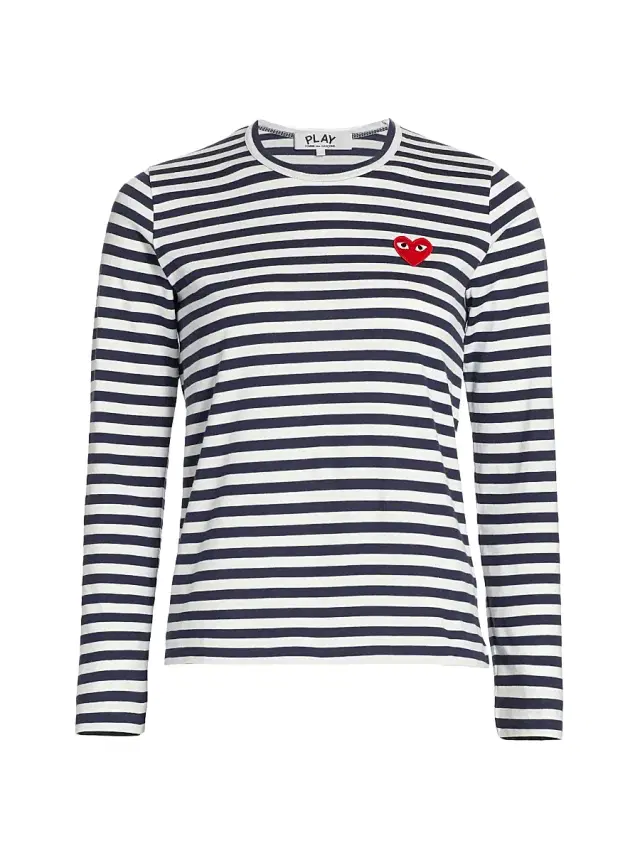 Comme des Garçons PLAY Women's Long-Sleeve Striped T-Shirt - Navy White