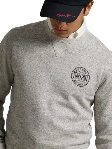 Polo Ralph Lauren Men's Pink Pony Vintage Fleece Crewneck Sweater - Dark Vintage Heather | Thumbnail 5