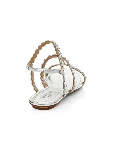 Aquazzura Women's Tequila Crystal-Embellished Metallic Leather Flat Sandals - Silver - Size 5 | Thumbnail 3