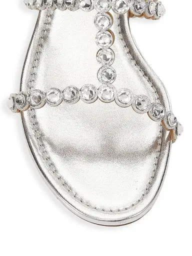 Aquazzura Women's Tequila Crystal-Embellished Metallic Leather Flat Sandals - Silver - Size 5 | Thumbnail 4