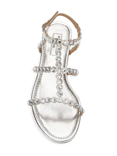 Aquazzura Women's Tequila Crystal-Embellished Metallic Leather Flat Sandals - Silver - Size 5 | Thumbnail 5