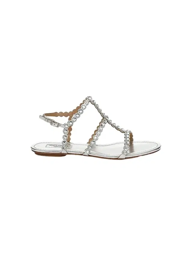 Aquazzura Women's Tequila Crystal-Embellished Metallic Leather Flat Sandals - Silver