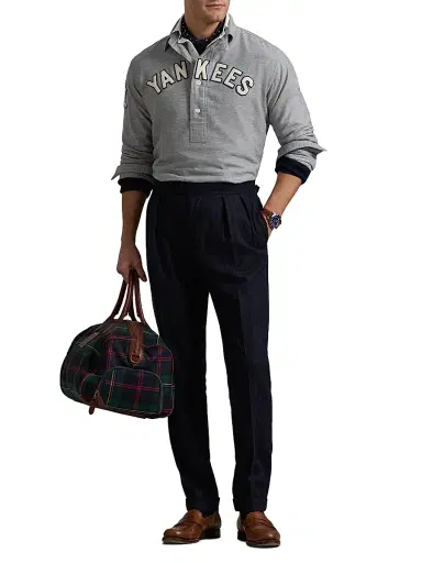 Polo Ralph Lauren Men's Yankees Polo Long-Sleeve Top - Grey Heather - Size Small | Thumbnail 2