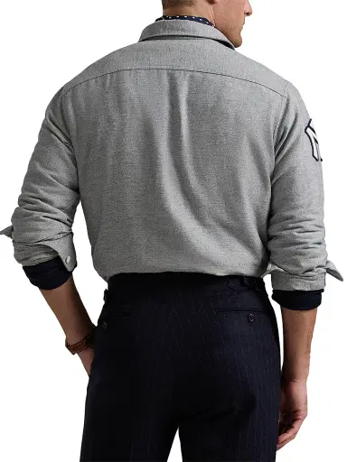 Polo Ralph Lauren Men's Yankees Polo Long-Sleeve Top - Grey Heather - Size Small | Thumbnail 4