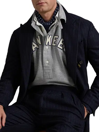 Polo Ralph Lauren Men's Yankees Polo Long-Sleeve Top - Grey Heather - Size Small | Thumbnail 6