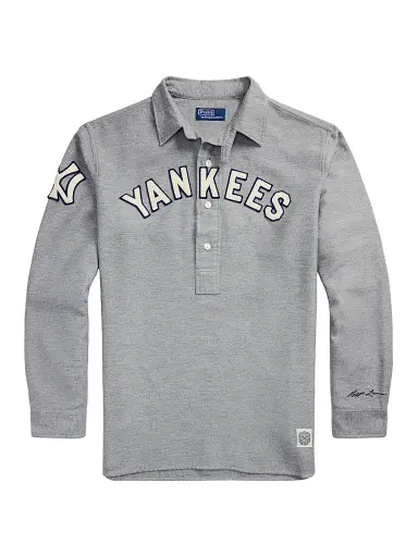 Polo Ralph Lauren Men's Yankees Polo Long-Sleeve Top - Grey Heather - Size Small | Thumbnail 1
