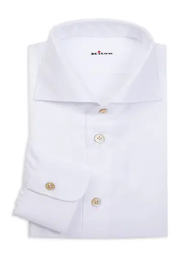 Kiton Men's Twill Contemporary-Fit Long-Sleeve Shirt - White | Thumbnail 1