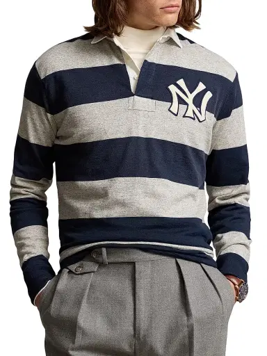 Polo Ralph Lauren Men's Striped Cotton Rugby Shirt - Aviator Navy Loft Heather | Thumbnail 3 Polo Ralph Lauren Men's Striped Cotton Rugby Shirt - Aviator Navy Loft Heather | Thumbnail 3