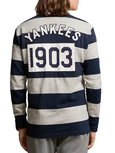 Polo Ralph Lauren Men's Striped Cotton Rugby Shirt - Aviator Navy Loft Heather | Thumbnail 4 Polo Ralph Lauren Men's Striped Cotton Rugby Shirt - Aviator Navy Loft Heather | Thumbnail 4