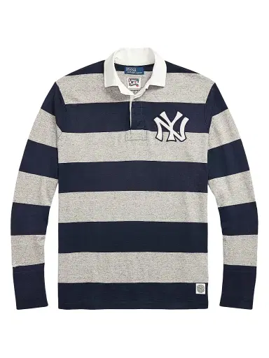 Polo Ralph Lauren Men's Striped Cotton Rugby Shirt - Aviator Navy Loft Heather | Thumbnail 1 Polo Ralph Lauren Men's Striped Cotton Rugby Shirt - Aviator Navy Loft Heather | Thumbnail 1