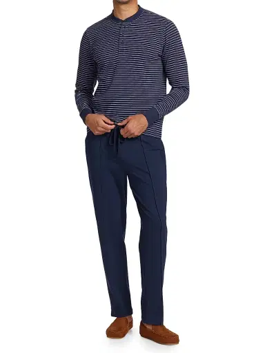 Saks Fifth Avenue Men's COLLECTION Front Seam Pajama Pants - Navy - Size Small | Thumbnail 2