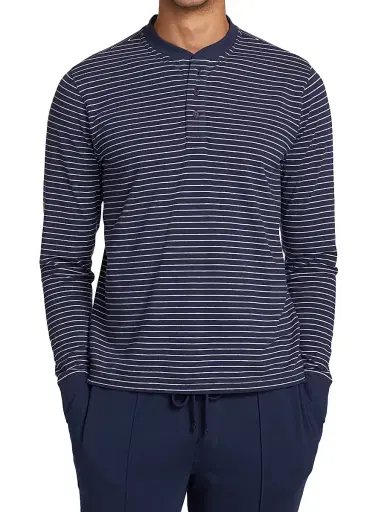 Saks Fifth Avenue Men's COLLECTION Striped Henley Pajama Top - Navy Combo - Size XXL | Thumbnail 3 Saks Fifth Avenue Men's COLLECTION Striped Henley Pajama Top - Navy Combo - Size XXL | Thumbnail 3