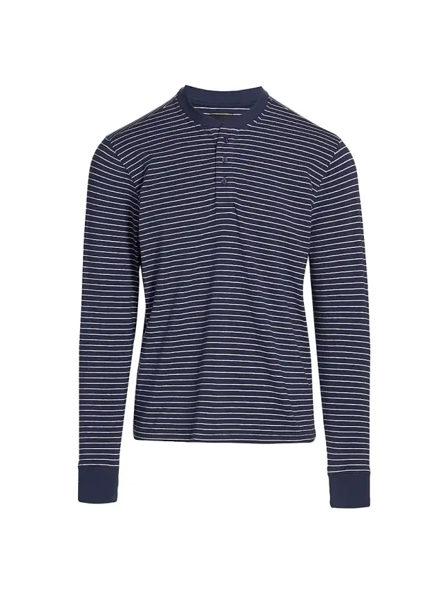 Men's COLLECTION Striped Henley Pajama Top - Navy Combo