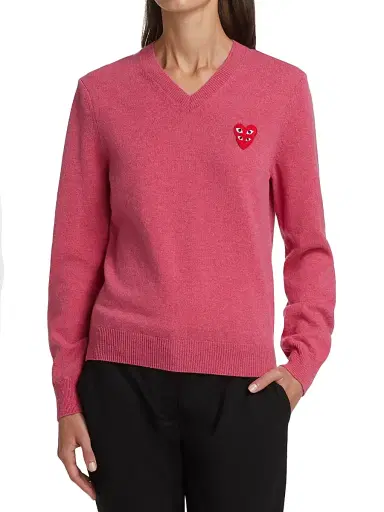 Comme des Garçons PLAY Women's Double Heart V-Neck Pullover | Thumbnail 3 Comme des Garçons PLAY Women's Double Heart V-Neck Pullover | Thumbnail 3