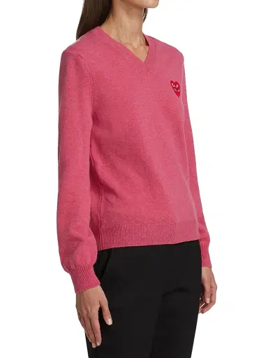 Comme des Garçons PLAY Women's Double Heart V-Neck Pullover | Thumbnail 4 Comme des Garçons PLAY Women's Double Heart V-Neck Pullover | Thumbnail 4