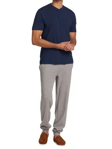Saks Fifth Avenue Men's COLLECTION Henley Pajama Top - Navy - Size Small | Thumbnail 2