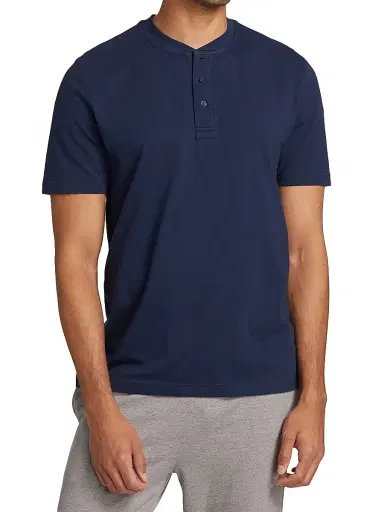 Saks Fifth Avenue Men's COLLECTION Henley Pajama Top - Navy - Size Small | Thumbnail 3