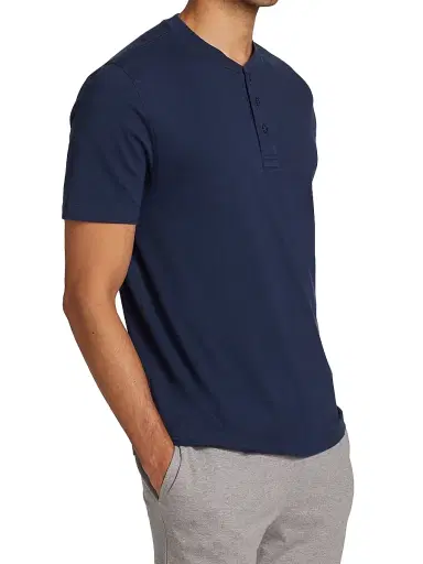Saks Fifth Avenue Men's COLLECTION Henley Pajama Top - Navy - Size Small | Thumbnail 4