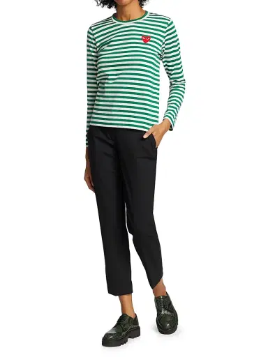 Comme des Garçons PLAY Women's Striped Red Heart Long-Sleeve Shirt - Green White - Size XS | Thumbnail 2 Comme des Garçons PLAY Women's Striped Red Heart Long-Sleeve Shirt - Green White - Size XS | Thumbnail 2