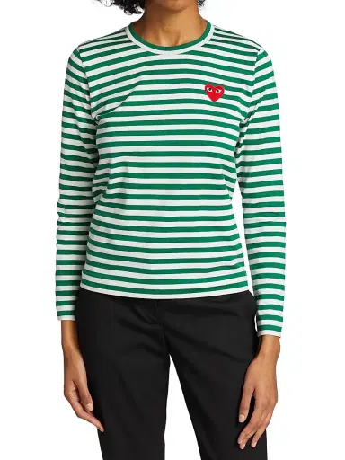 Comme des Garçons PLAY Women's Striped Red Heart Long-Sleeve Shirt - Green White - Size XS | Thumbnail 3 Comme des Garçons PLAY Women's Striped Red Heart Long-Sleeve Shirt - Green White - Size XS | Thumbnail 3