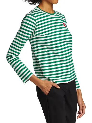 Comme des Garçons PLAY Women's Striped Red Heart Long-Sleeve Shirt - Green White - Size XS | Thumbnail 4 Comme des Garçons PLAY Women's Striped Red Heart Long-Sleeve Shirt - Green White - Size XS | Thumbnail 4