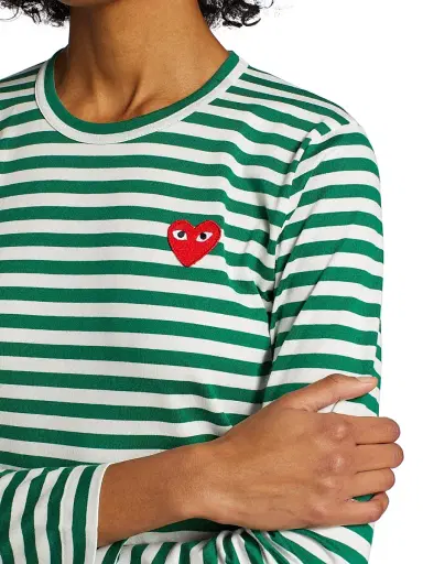Comme des Garçons PLAY Women's Striped Red Heart Long-Sleeve Shirt - Green White - Size XS | Thumbnail 6 Comme des Garçons PLAY Women's Striped Red Heart Long-Sleeve Shirt - Green White - Size XS | Thumbnail 6
