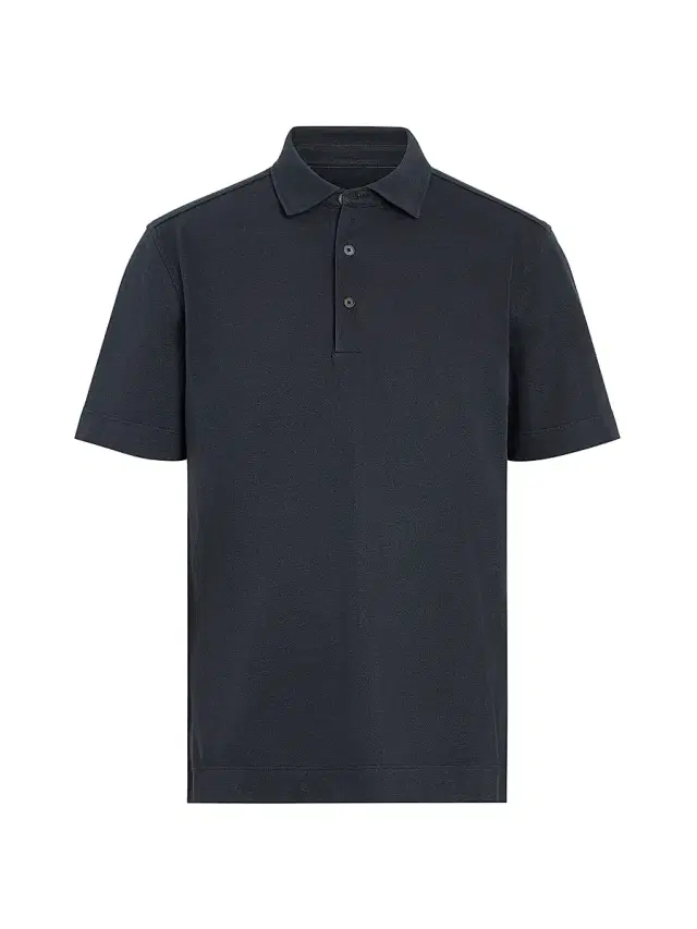 Men's Cotton and Silk Polo Shirt - Navy Blue