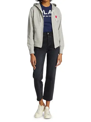 Comme des Garçons PLAY Women's Heart Back Zip Hoodie - Grey | Thumbnail 2