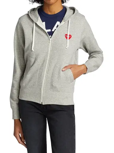 Comme des Garçons PLAY Women's Heart Back Zip Hoodie - Grey | Thumbnail 3