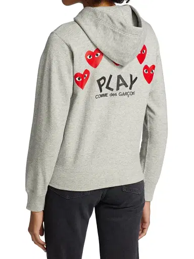 Comme des Garçons PLAY Women's Heart Back Zip Hoodie - Grey | Thumbnail 5