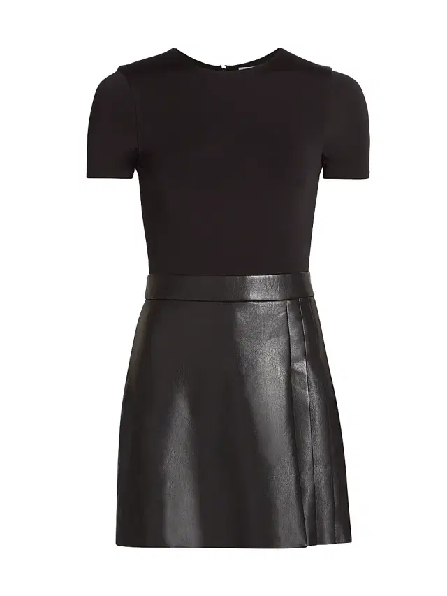 Women's Chara Faux Leather Pleated Minidress - Black