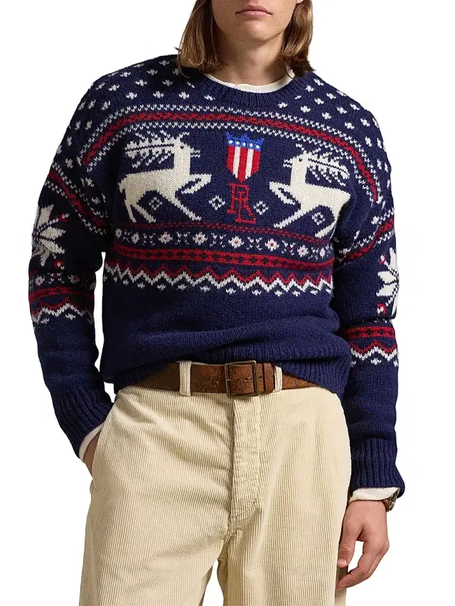 Polo Ralph Lauren Men's Deer-Jacquard Wool Sweater - Navy Combo