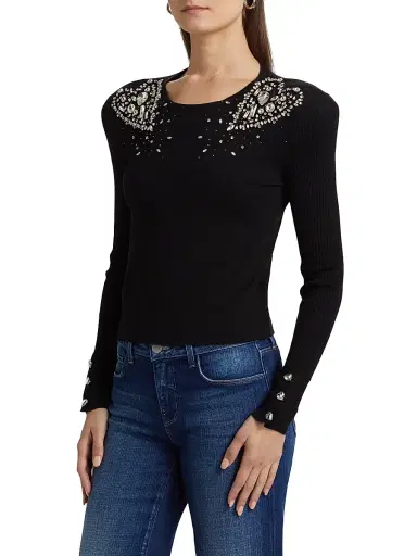 L'Agence Women's Cesca Crystal Knit Crewneck Sweater | Thumbnail 4 L'Agence Women's Cesca Crystal Knit Crewneck Sweater | Thumbnail 4