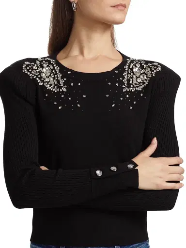 L'Agence Women's Cesca Crystal Knit Crewneck Sweater | Thumbnail 6 L'Agence Women's Cesca Crystal Knit Crewneck Sweater | Thumbnail 6